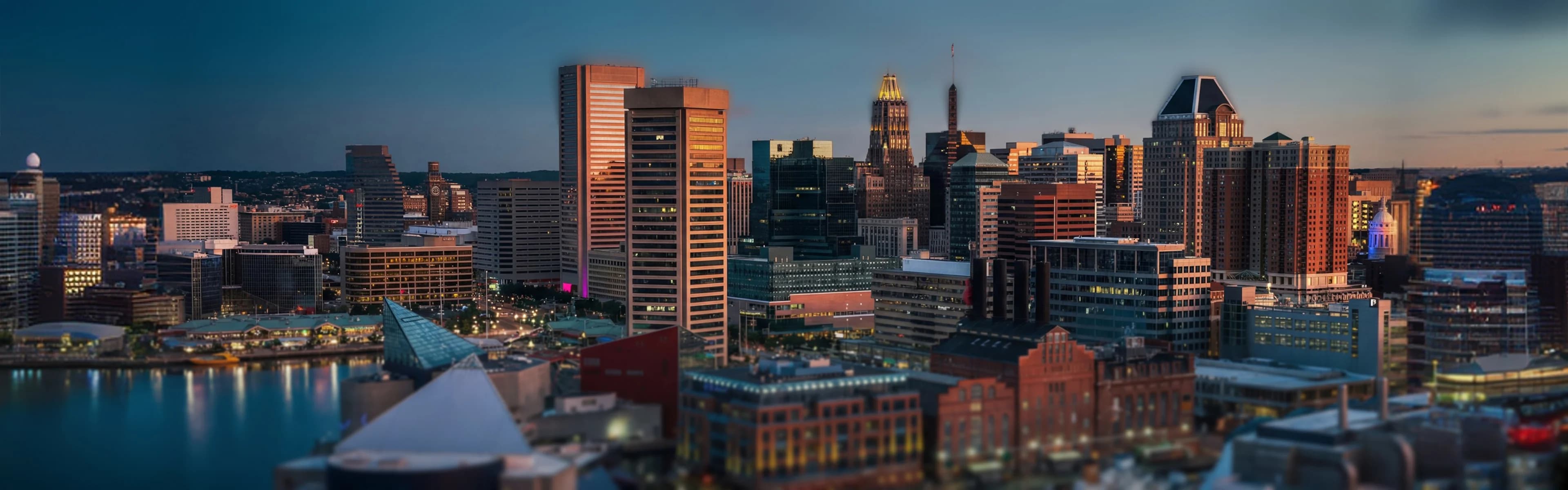Baltimore skyline and harbor waterfront - managed Wi-Fi, fiber internet, and bulk TV services for Baltimore multifamily properties