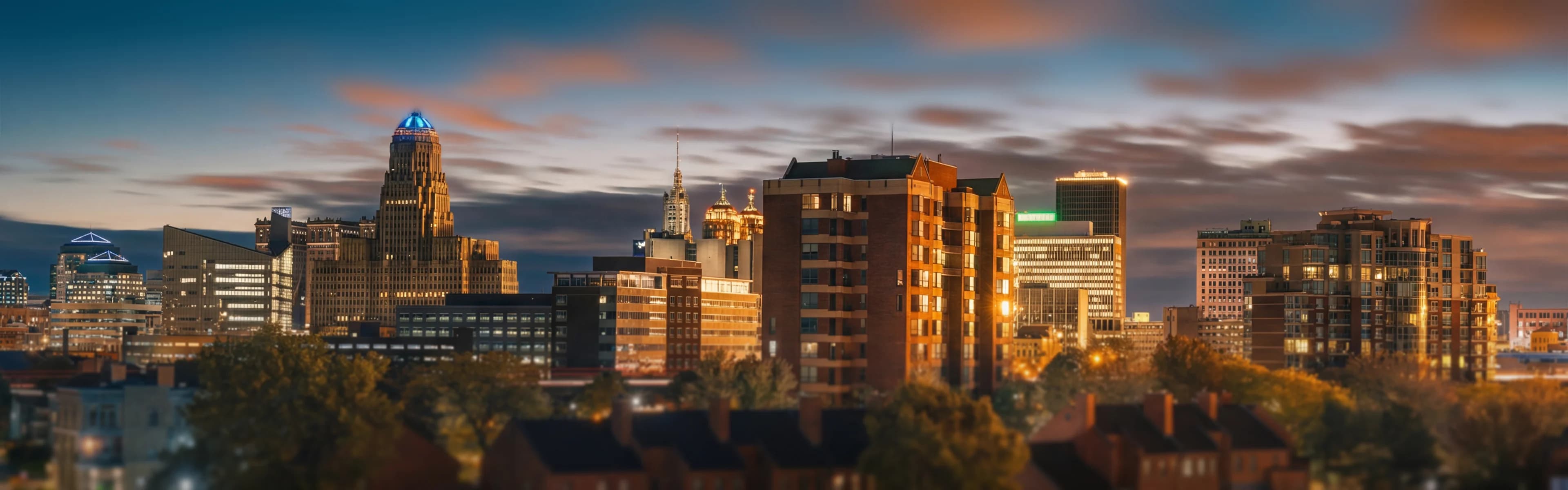 Buffalo skyline with waterfront and downtown buildings - managed Wi-Fi, fiber internet, and bulk TV services for Buffalo multifamily properties