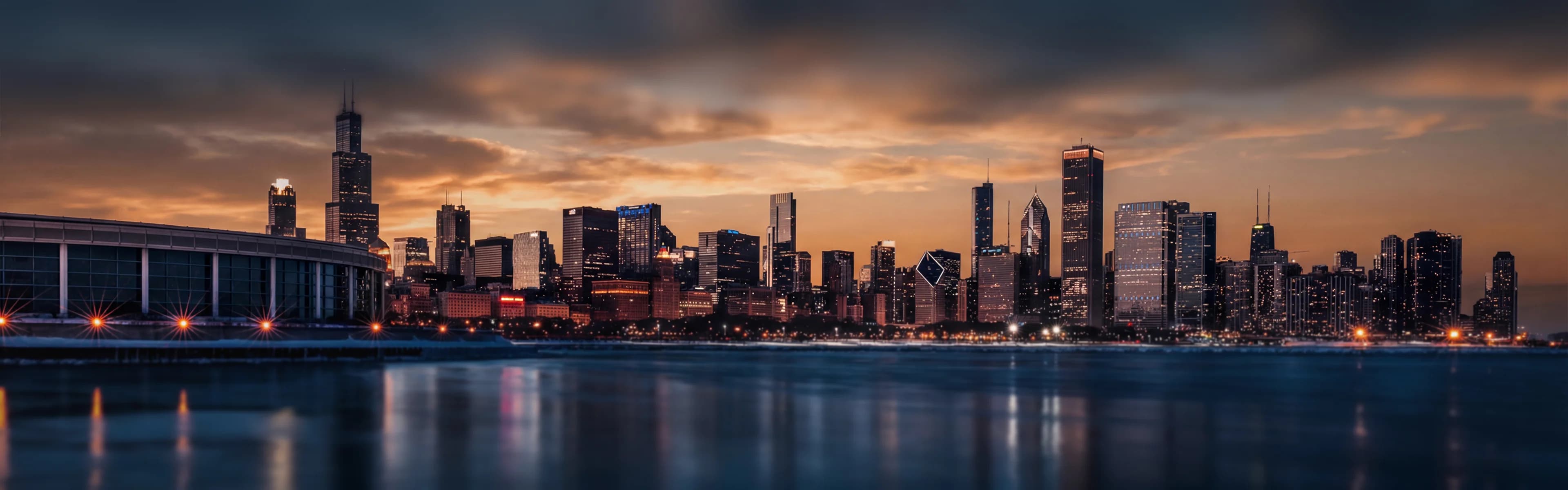 Chicago skyline with Lake Michigan waterfront - managed Wi-Fi, fiber internet, and bulk TV services for Chicago multifamily properties