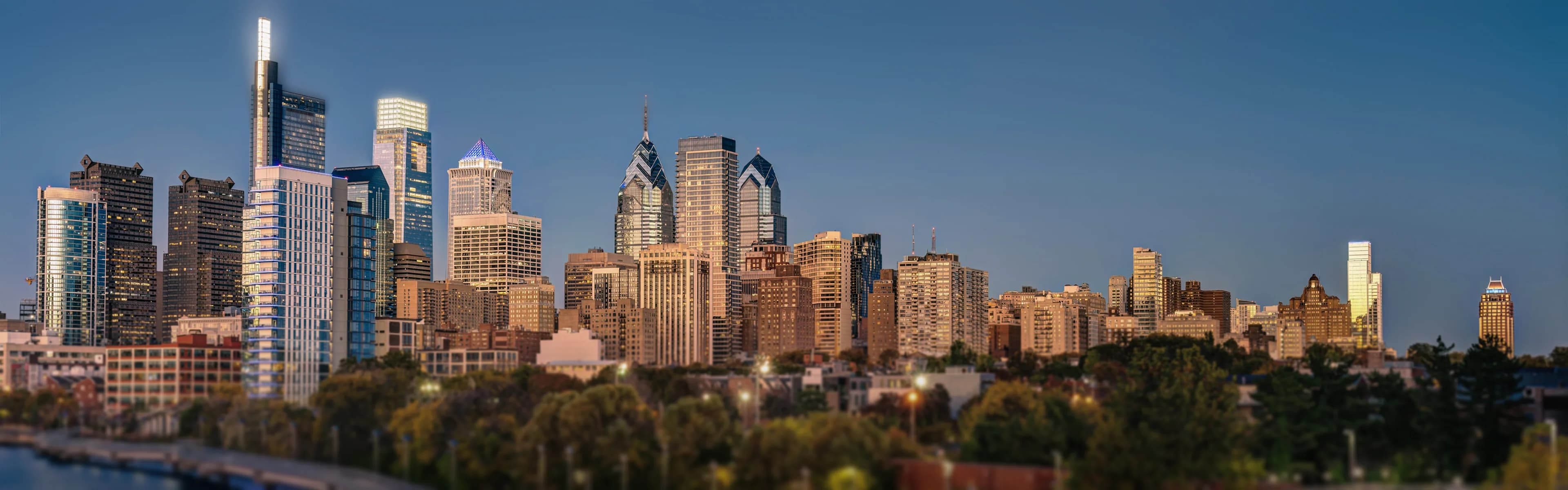 Philadelphia skyline with downtown high-rises - managed Wi-Fi, fiber internet, and bulk TV services for Philadelphia multifamily properties