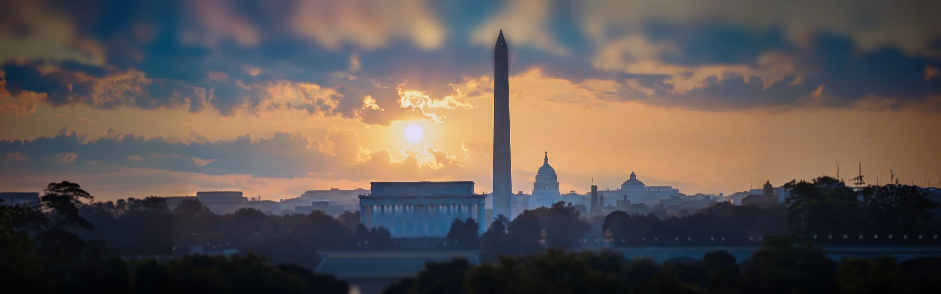 Washington DC skyline with Capitol and monuments - managed Wi-Fi, fiber internet, and bulk TV services for DC multifamily properties