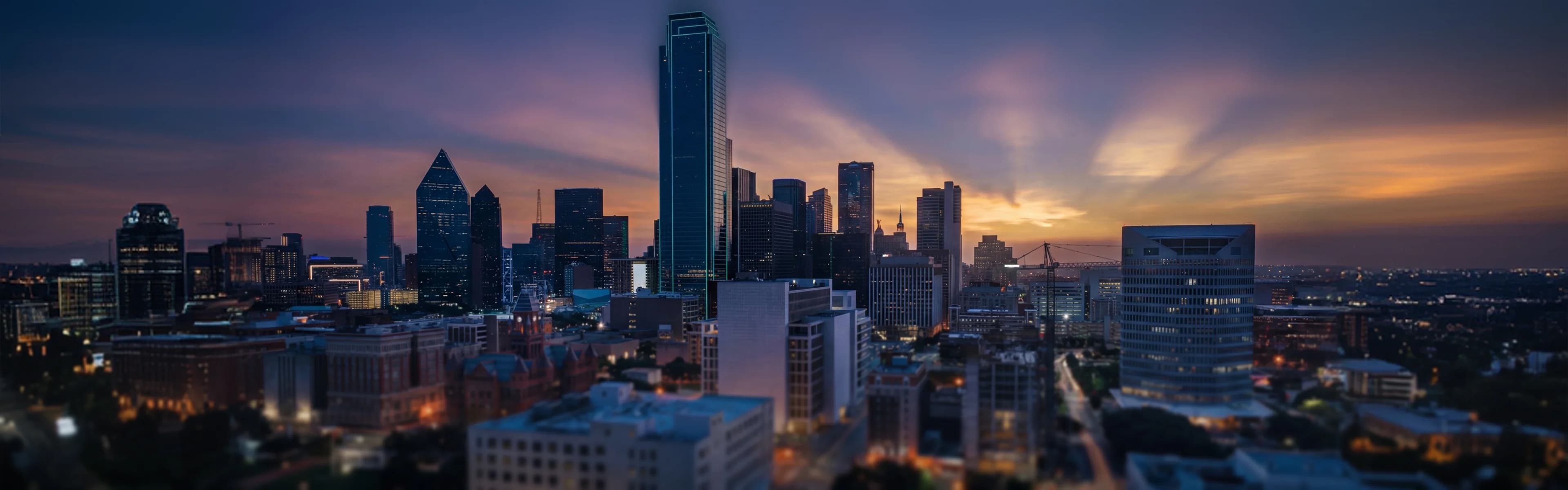 Dallas skyline with downtown high-rise buildings - managed Wi-Fi, fiber internet, and bulk TV services for Dallas multifamily properties